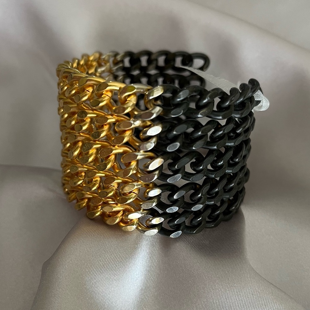 Woven Cuff Bracelet in Gold Tone and Black